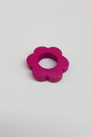 Çiçek Desenli Fuşya Ahşap Boncuk