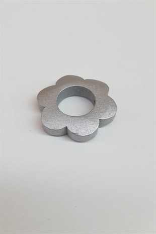 Çiçek Desenli Gümüş Renk Ahşap Boncuk