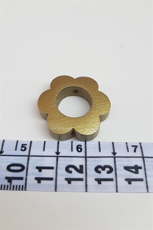 Çiçek Desenli Sarı Renk Ahşap Boncuk