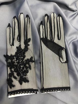 الجملة الأزهار منقوشة قفازات سوداء مطرز