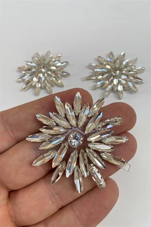 Çiçek Desenli Ütüyle Yapışan Parlak Taşlı Aplik