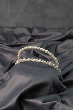 Çift Sıra İnci Boncuklu Gelin Saç Aksesuarı