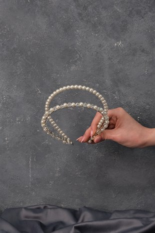 Çift Sıra İnci Boncuklu Gelin Saç Aksesuarı