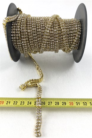 Çift Sıra Şerit Taş Gold Renk