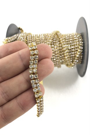 Çift Sıra Şerit Taş Gold Renk