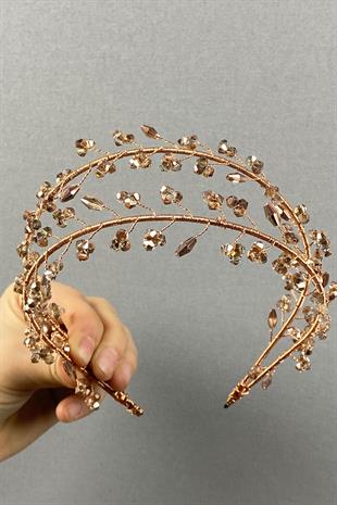 Çift Sıralı Leva Kristal Boncuklu Gelin Kına Tacı