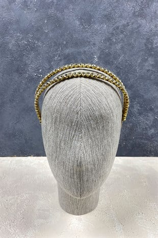 Çift Sıralı Parlak Taşlı Saç Aksesuarı Gelin Tacı