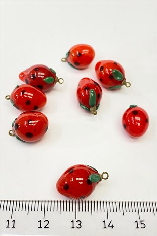 Strawberry Patterned Glass Pendant Red 1 Pcs
