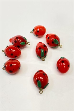 Strawberry Patterned Glass Pendant Red 1 Pcs