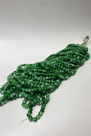 Çimen Yeşili Desenli Dizi Cam Boncuk 8 mm