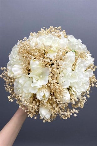 Cipso ve Laleli Gelin Çiçeği Nikah Şapkası ve Gelin Eldiveni Seti