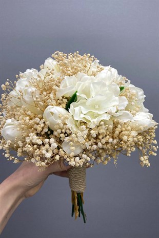 Cipso ve Laleli Gelin Çiçeği Nikah Şapkası ve Gelin Eldiveni Seti