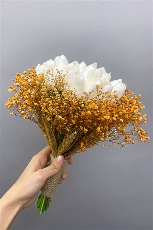 Cipsolu Başaklı Islak Laleli Gelin Çiçeği ve Damat Yaka Çiçeği