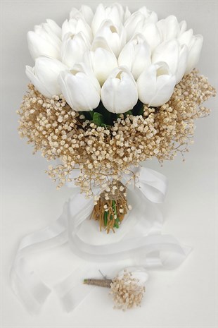 Cipsolu White Tulip Brides Hand Flower And Grooms Flower 20 Tulips
