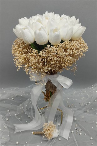 Cipsolu White Tulip Brides Hand Flower And Grooms Flower 20 Tulips