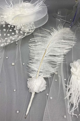 Cipsolu Islak Laleli Gelin Çiçeği,Nikah Şapkası ve Gelin Eldiveni Seti