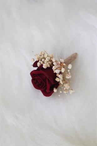 Cipsolu Koyu Kırmızı Kadife Güllü Gelin Buketi Gelin El Çiçeği Düğün Çiçeği