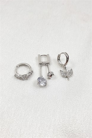 Çoklu Sallantılı Kelebekli Taşlı Küpe