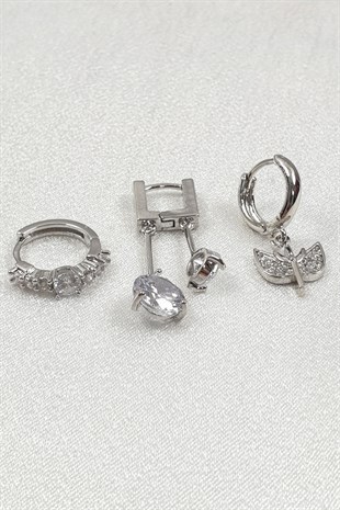 Çoklu Sallantılı Kelebekli Taşlı Küpe