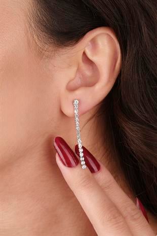 Dalgalı Venüs Şık Kristal Taşlı Abiye Kolye Küpe Seti Ve Gül Gelin Tacı