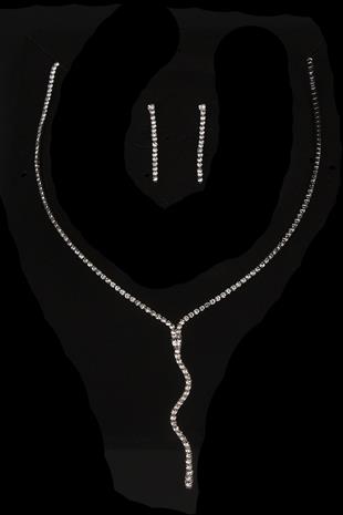 Dalgalı Venüs Şık Kristal Taşlı Abiye Kolye Küpe Seti Ve Yaprak Gelin Tacı