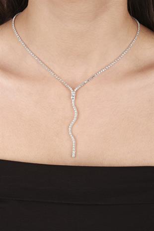 Dalgalı Venüs Şık Kristal Taşlı Abiye Kolye Ve Küpe Seti