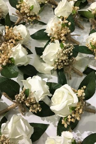 Damat Çiçeği - Sağdıç Çiçeği - Yaka Çiçeği Kadife Beyaz Gül 10 Adet