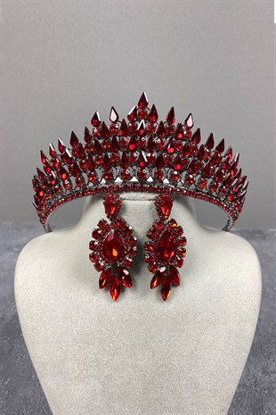 Damla 3D Bridal Henna Tiara and Evening Dress Earrings Set