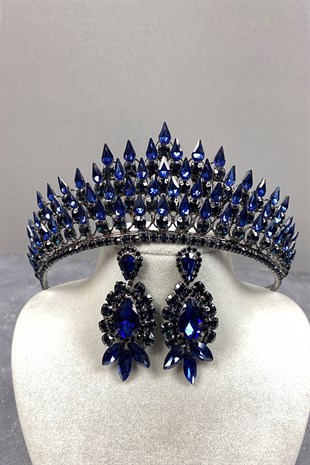 Damla 3D Bridal Henna Tiara and Evening Dress Earrings Set