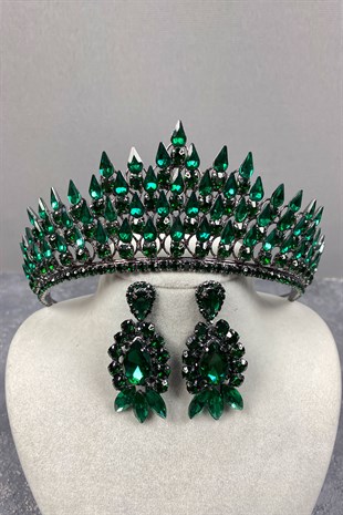 Damla 3D Bridal Henna Tiara and Evening Dress Earrings Set