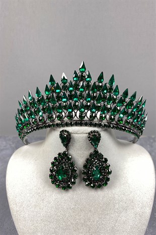 Drop 3D Bridal Henna Crown And Drop Earring Set