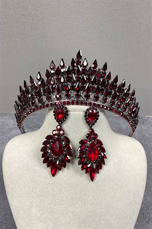 Damla 3D Bridal Henna Crown And Stone Earring Set