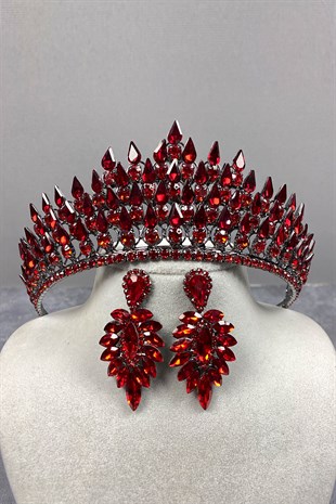 Damla 3D Bridal Henna Crown And Stone Earring Set