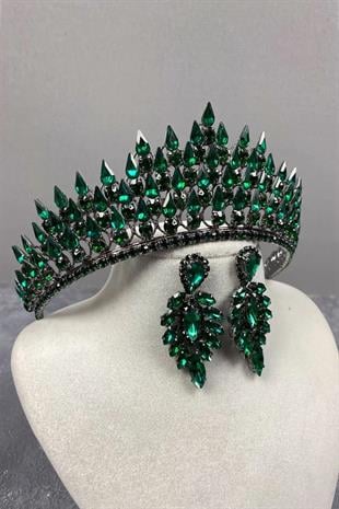 Damla 3 Boyutlu Gelin Kına Tacı Ve Taşlı Küpe Seti