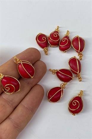 Damla Coral Natural Stone Gold Detailed Necklace