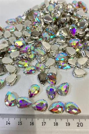 Damla Metal Kasalı Beyoğlu Taşı Dikme Cam Boncuk 5 Adet