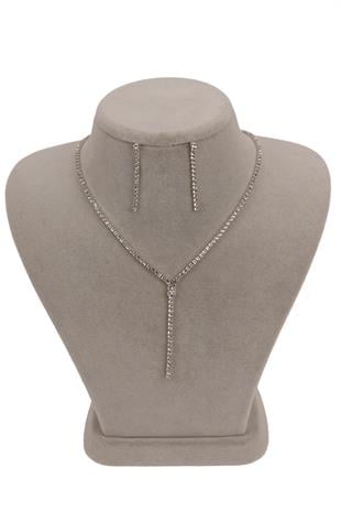 Damla Şık İnce Kristal Taşlı Abiye Kolye Ve Küpe Seti