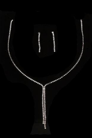 Damla Şık Kristal Taşlı Abiye Kolye Küpe Seti Ve Lale Gelin Tacı