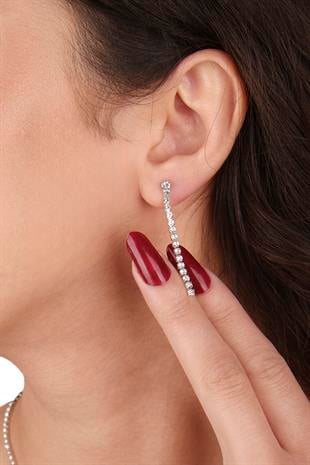 Damla Şık Kristal Taşlı Abiye Kolye Küpe Seti Ve İnce Yaprak Gelin Tacı