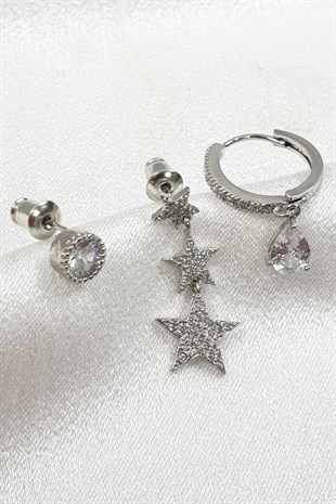 Damla Taşlı ve Yıldız Desenli Küpe