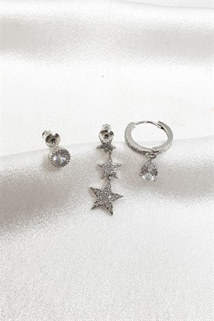 Damla Taşlı ve Yıldız Desenli Küpe