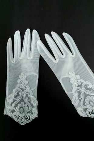 الجملة الدانتيل منقوشة الكاحل الأبيض قفازات الزفاف طول