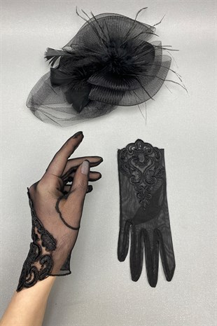 Lace Bridal Gloves and Wedding Hat Face Veils