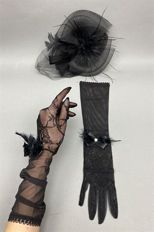 Lace Bridal Gloves and Wedding Hat Face Veils