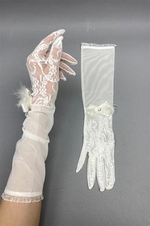 Lace Bridal Gloves and Polka Dot Wedding Hat Face Veils