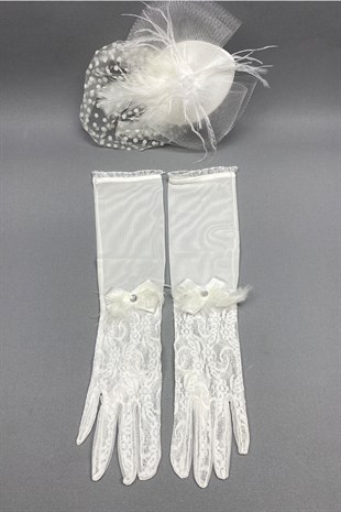 Lace Bridal Gloves and Polka Dot Wedding Hat Face Veils