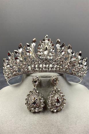 Danver Taşlı Gelin Tacı Ve Küpe Seti