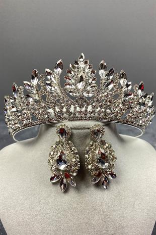 Danver Taşlı Gelin Tacı Ve Küpe Seti