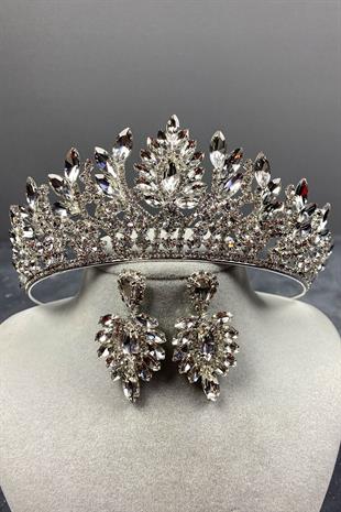 Danver Taşlı Gelin Tacı Ve Küpe Seti