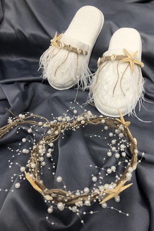 Postpartum Slippers with Sea Star and Straw Crown